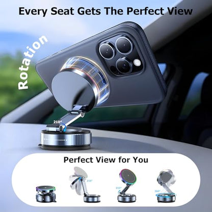 Magsafe Car Mount Charger, 15W Fast Charging Wireless Car Charger, Magsafe Car Mount, 360° Vacuum Magnetic Phone Holder [120LBS Ultra Suction Cup & 3000gf Magnet] for iPhone 17 - 12, Pixel & Samsung