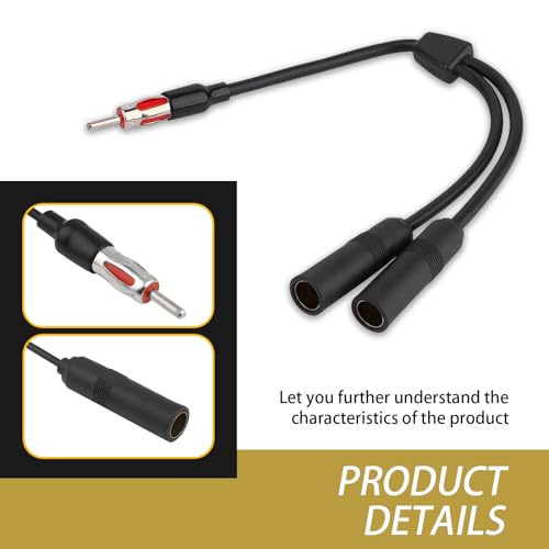 1 PC Car Radio & GPS Navigation System Antenna Connector, Y-Type 12V Plug-in Audio Antenna Splitter, Extension Cable (Black)