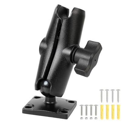 Medium Double Socket Arm with 1" Ball AMPS 4-Hole Square Plate Base, Aluminum Alloy Arm&Drill Base, Compatible with RAM Mounts 1" Ball Components, for Car Truck Boat - style: Square Base w 3.54" Arm