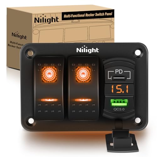 Nilight 2 Gang Rocker Switch Panel with PD Type C and USB Charger Voltmeter - color: Amber, size: 3 Gang Type C +USB