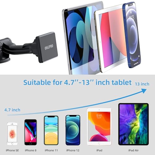 OHLPRO Dashboard Magnetic Tablet Holder for Car, Windshield iPad Car Phone Suction Cup Mount with Magnets, for All 6"-11" Apple Phones iPad Samsung Galaxy Tab Tablet, 360° Rotation, Black - size: Fit for tablets