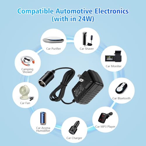 110v to 12v converter,Car Cigarette Lighter Adapter - AC to DC Converter(110V-240V to 12V),Car Power Adapter 2A 24W,Compatible with Car Purifier,humidifiers,Car bluetooth,camping shower, and more - color: black-1