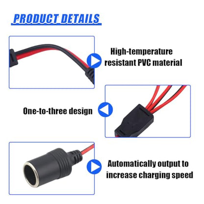 Craedli 1 to 3 Car Cigarette Lighter Splitter Adapter, 12V/24V 3-Way Splitter Automotive Power Charger Port Socket with On Off Switch, Cigarette Lighter Extension Cord with 15A Fuse (1to3) - size: 1to3