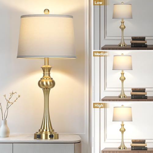 CINSARY Gold Table Lamps Set of 2, 29" Bedside Lamps for with USB C+A - color: Gold-set of 2