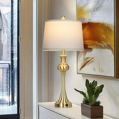 CINSARY Gold Table Lamp for Living Room, 29" Bedside Lamp with USB C+A - color: Gold