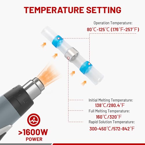 RED WOLF Solder Seal Wire Connector Kit 250 PCS Electrical Heat Shrink Butt Connector for Marine Automotive Boat Truck Home Waterproof Electronics Insulated Splice Joint Wire Terminals