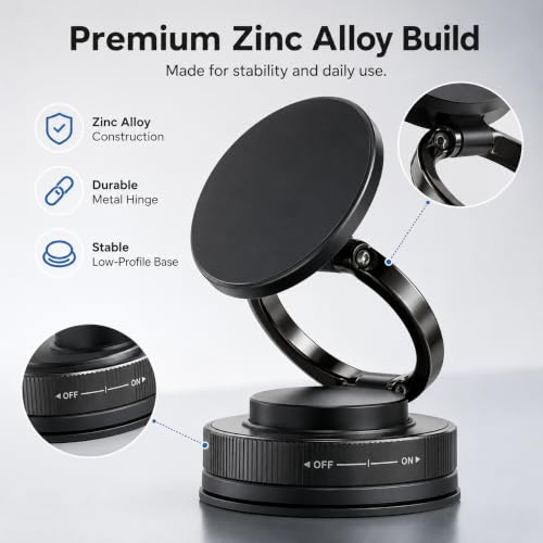 Magnetic Car Phone Mount, Vacuum Suction Cup Dashboard Cell Holder, Premium Zinc Alloy 360° Rotating Hands-Free Desk Mount for MagSafe Navigation and Live Streaming - color: Magnetic Car Mount Phone 2