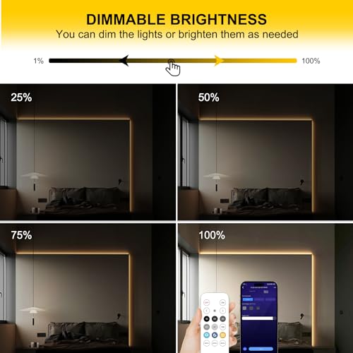 Pandery COB LED Strip Lights Warm White,24V Dimmable led Light Strip KIT with Remote and app Control,2700K 65FT/20m 8mm Wide Ra>90 Cuttable Flexible Strip Lights for Bedroom,Shelf,Cabinet - color: Warm White 2700K, size: 65FT
