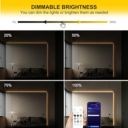 Pandery COB LED Strip Lights Warm White,24V Dimmable led Light Strip KIT with Remote and app Control,2700K 65FT/20m 8mm Wide Ra>90 Cuttable Flexible Strip Lights for Bedroom,Shelf,Cabinet - color: Warm White 2700K, size: 65FT