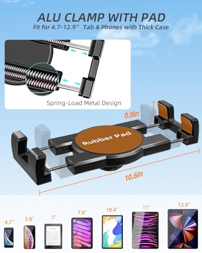 3 in 1 Tablet Holder for Car Bottle, 360°Rotatable & Aluminum Telescopic Arm Sturdy Rod Cup Holder Tablet Mount for iPad Pro 12.9/11/10.5/9.7/Air/Mini 6/5/4, iPhone 17/16/Pro, 4.7-12.9" Tab & Phone