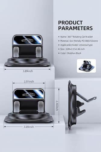 360 Degree Rotation Car Dashboard Phone Holder, Anti-Slip Navigation Bracket, Auto Self-Adhesive Cell Phone Mount, Universal Car Accessories for Most Smartphones (Black)