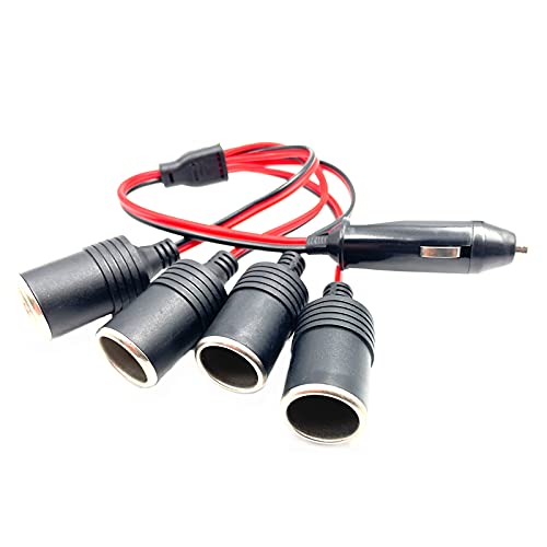 1pcs 1 to 4 Car Cigarette Lighter 12v 24v Power Charger Adapter 4 Way Socket Splitter Female Socket Plug Extension Cord Cable 12inch length with 20A fuse