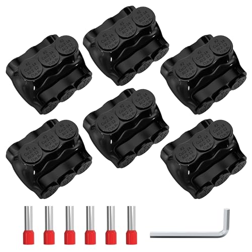 Joinfworld 3 Port Insulated Multi Tap Connector Dual Entry 2-14 AWG Aluminum to Copper Wire Connectors Aluminum Insulated Wire Splice Connectors with Slotted Allen Hex - 6 Pack - size: 2-14 AWG