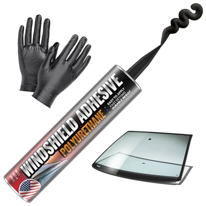 Urethane Windshield Adhesive - Quick Curing & Weather Resistant Auto Glass Adhesive, Vertical & Overhead Application, Windshield Repair Kit with Gloves, Applicator Tip & Cartridge - 310ml Black