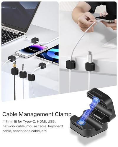 10 Pack Desk Cable Strong Adhesive Management Clips，Organize Phone Charging Magnetic Cable Wire Holder, Easy to Open, for Desk, Wall, Office, Car,Nightstand(Black) - color: Black
