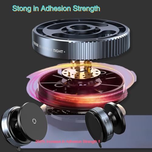 Magnetic Vaccum Car Phone Holder, Enlarged Suction Cup for Smooth Surfaces (Dashboard/Mirror/Glass), Adjustable Car Mount Stand with Metal Ring for iPhone 12-16&Other Phones, Hands-Free, Black
