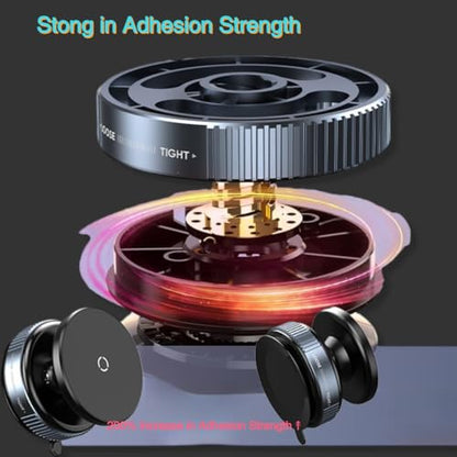 Magnetic Vaccum Car Phone Holder, Enlarged Suction Cup for Smooth Surfaces (Dashboard/Mirror/Glass), Adjustable Car Mount Stand with Metal Ring for iPhone 12-16&Other Phones, Hands-Free, Black