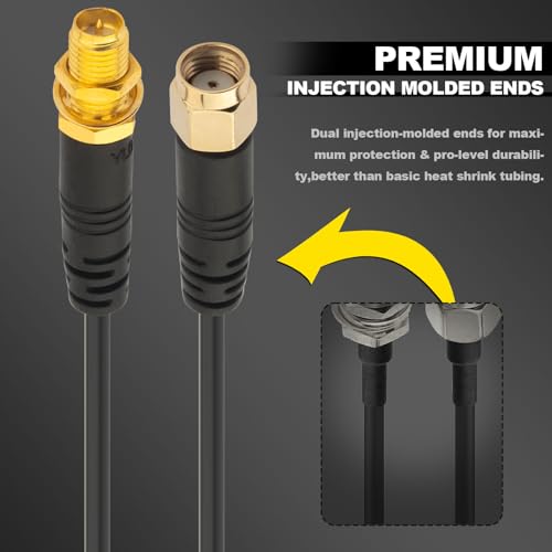 WiFi Antenna Extension Cable 2PCS Extra Long 6.5ft/2M RP-SMA Male to RP-SMA Female – Upgraded Heavy-Duty Molded Connectors - RG174 Cable Bulkhead Mount for PC WiFi Router Security IP Camera - size: 6.56 feet / 2m