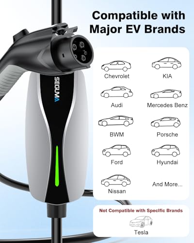 SEGUMA Level 1/2 EV Charger 16Amp Electric Car Charger for J1772 BEVs/PHEVs - color: Silver