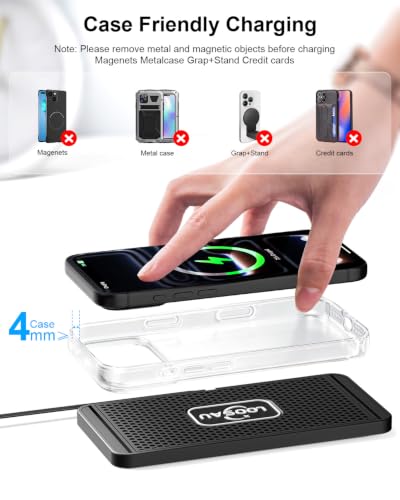 Wireless car Charger Charging pad 15w Non Slip FastCharger - color: Black-1M Cable