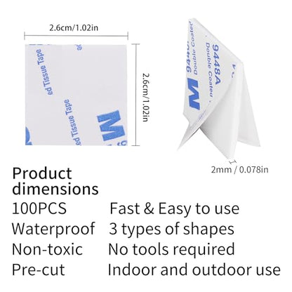 100 Pack Square Double Sided Foam Mounting Tape, Heavy Duty Super Sticky Self-Adhesive Pads, Waterproof Weatherproof Foam Tape for Automotive, Household, Office Decoration, 26mm x 26mm x 2mm