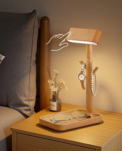 Cordless Table Lamp, Rechargeable Wooden Lamp with Organizer Tray - color: Beech