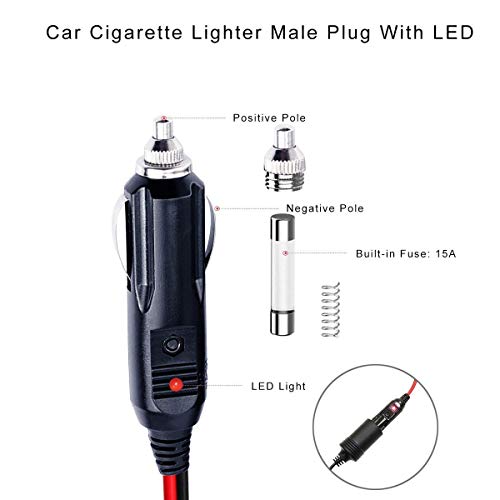 12V Cigarette Lighter Extension Cord 12FT -Car Charger Cigar Lighter Male Plug to Female Socket 16AWG Heavy Duty Extension Cable with LED Lights Extender for Air Compressor Pump and Tire Inflator 15A - size: 12FT-2PACK