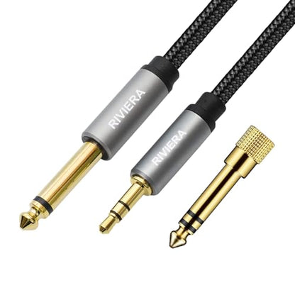 RIVIERA 10FT/3.0M Audio Cable 3.5mm 1/8" TRS to 6.35mm 1/4" TS Braided Sheild Pure Copper Wire and 24K Gold Plated Low Noise Cable with Braided Nylon Jacket for Digital Players & Musical Instruments - color: 1/4-1/8 TRS Black, size: 10FT/3.0M