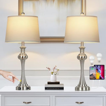 CINSARY Silver Table Lamps Set of 2, 29" Bedside Lamps with USB C+A - color: Silver-set of 2