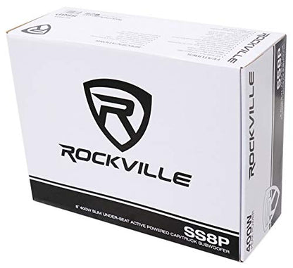 Rockville SS8P 8" Powered Under-Seat Car Subwoofer with RWK10 Amp Kit