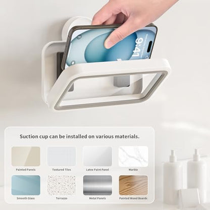 Shower Phone Holder Suction Waterproof-480 Rotation, High Sensitivity Suction Cup Mount for Easy Movement, Phone Stand Case Mount for Bathtub Kitchen Mirror Suitable for All 4-7 inch Phones.