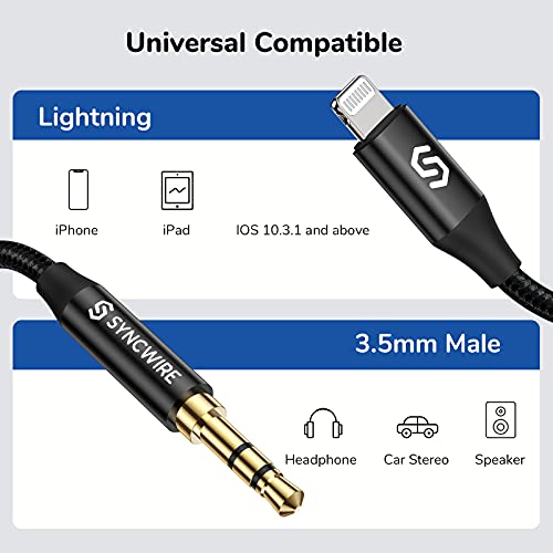 Genuine Apple MFI Certified Aux Cord - 3.3FT iPhone Aux Cord for Car Stereo, Speaker, Headphone Compatible with iPhone 14/14 Pro/14 Pro Max/13/12/11/XR/X/8
