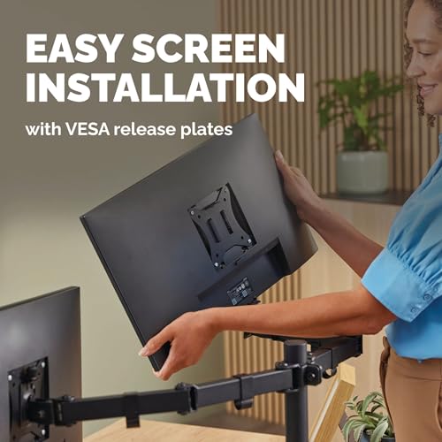Fellowes Everyday Adjustable Dual Monitor Arm – Holds Two Screens up to 32" (inch) Weighing 19.84 lbs Each, Tilt, Swivel, Rotate, VESA 75/100, Clamp or Grommet Mount, Cable Management - style: Everyday Dual Arms