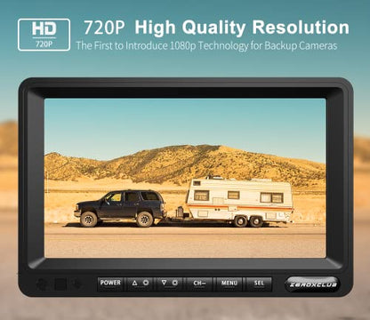 ZEROXCLUB HD Wired Backup Camera System Kit, Sharp CCD Chip, 100% Not Wash Up, IP69 Waterproof Rear View Camera + 7’’ LCD Monitor Reversing for Truck/Semi-Trailer/Box Trucks/RV (ERY01)