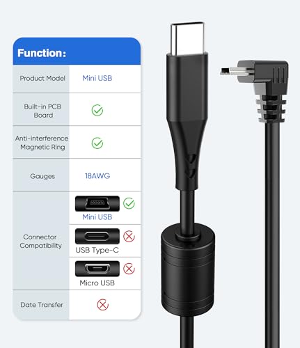 Charger Cable for Garmin GPS,(15Ft 18AWG) USB C to Mini USB Charging Cord - size: Mini-Downward, style: 15Ft