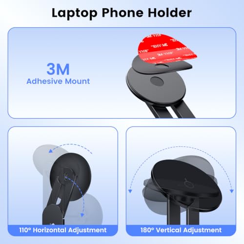 Magnetic Laptop Phone Mount with 15W Fast Wireless Charger, Compatible for iPhone 12-17 Series & All Phones, Adjustable Laptop Phone Holder for Tesla Model 3/Y/S/X Desktop Screen Stand - color: Black