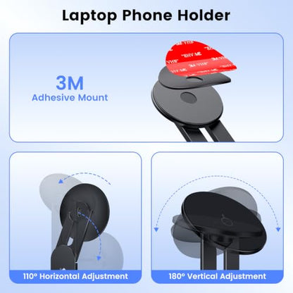 Magnetic Laptop Phone Mount with 15W Fast Wireless Charger, Compatible for iPhone 12-17 Series & All Phones, Adjustable Laptop Phone Holder for Tesla Model 3/Y/S/X Desktop Screen Stand - color: Black