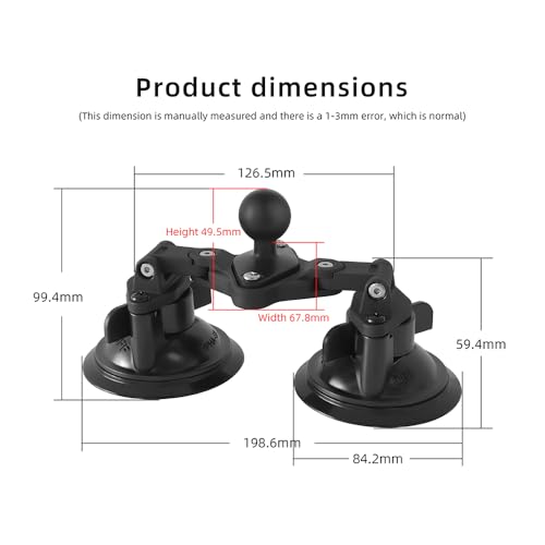 Dual Suction Cup Mount Base with 1-Inch Ball, Compatible with RAM Mounts B Size Double Socket Arms & 25mm Ball Systems - style: Dual Suction Cup