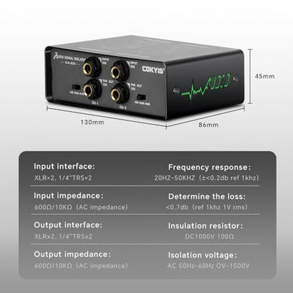 XLR-BOX Dual Channel Audio Noise Isolator/Buzz Canceller Does Not Affect Bass，Aluminum Housing Grounding Loop Noise RCA Isolator, Suitable for HiFi Stereo Home Theater Car Audio Players RCA/XLR/6.35