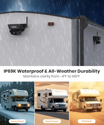 AUTO-VOX 2 Solar Backup Camera Wireless for RVs, Flexible Monitoring - size: 7.2" Dual Cam