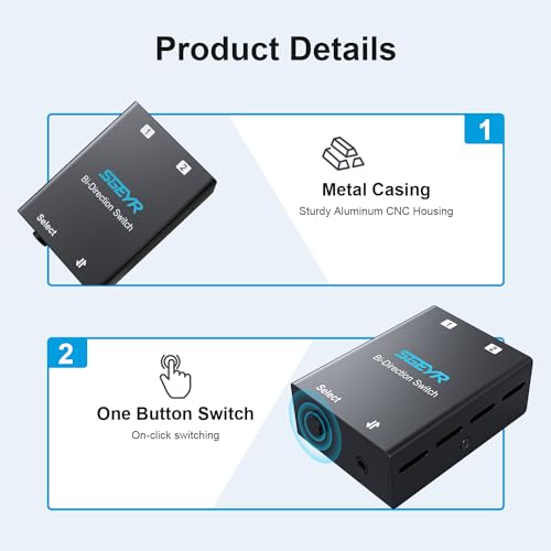 Audio Switch 3.5mm Bi-Direction Switch, Stereo Audio Switcher 2 in 1/1 in 2 Out, Audio Switch Selector for Phone Speakers Headhphone (Black)