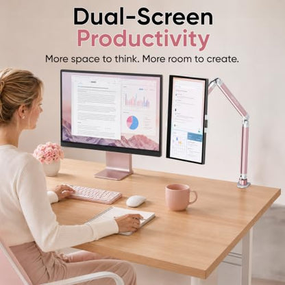 Urmust Portable Monitor Stand up to 18.5", iPad Stand for Desk, Pink - size: 3 Arm Pro-Up to 18.5" Pink