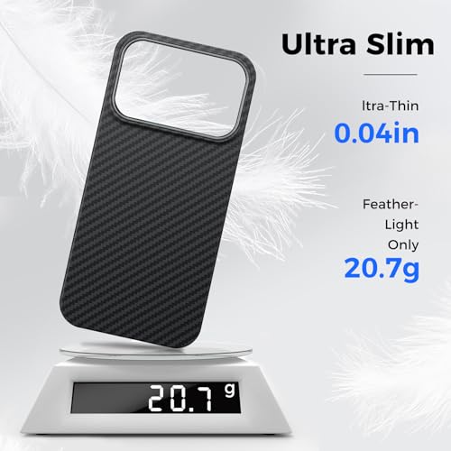 MONOCARBON Aramid Fiber Case for iPhone 17 Pro, Ultra-Thin & Light 6.3in Hard Cover with [Metal Camera Frame], [1500D Aramid Fiber Woven],[MagSafe Compatible], [Easy-Grip]+[Free Screen Protector] - size: for iPhone 17 Pro
