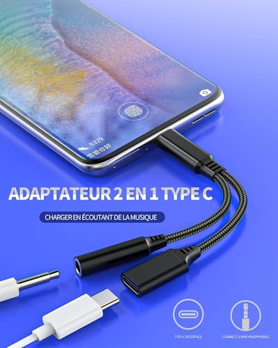 USB-C Headphone Adapter for iPhone 15 2 in 1 Charging Cable 3.5mm Audio Jack AUX Car Headphones Extension Accessory for Apple for iPhone 15 Pro Max Plus for ipad Pro Air Mini Compatible for Samsung