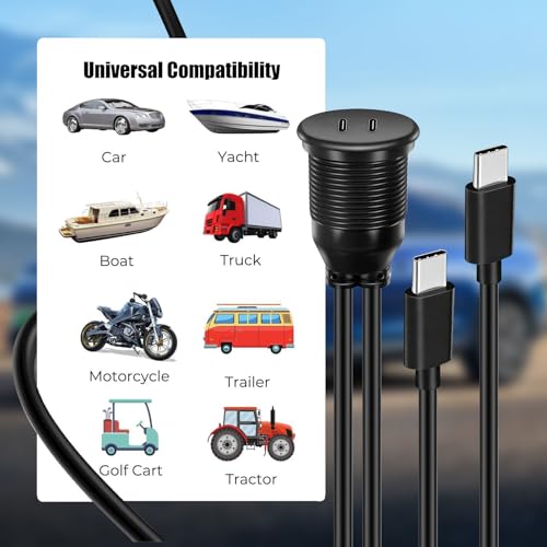 Dual Port USB C 3.0 Male to USB C 3.0 Female Extension Cable,Flush Mount Waterproof Panel Cable for Car,Truck,Boat,Motorcycle Dashboard 3.3ft - style: Dual USB C 3.0