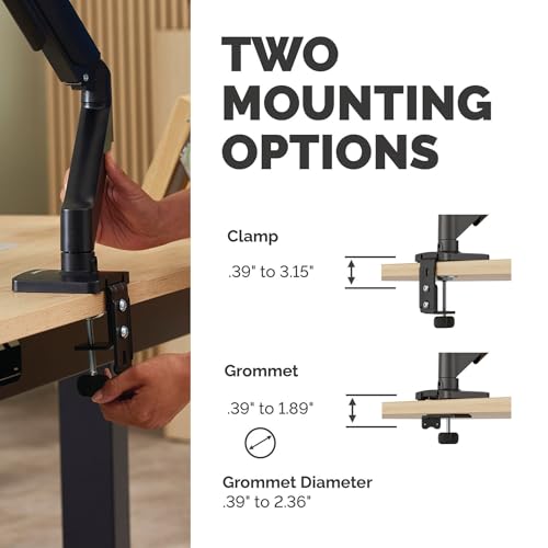 Fellowes Everyday Plus Single Gas Spring Monitor Arm Supports up to 32" Screens Weighing 4.4-19.84 lbs, Height Adjusting, Tilt, Swivel, Rotate, VESA 75/100, Clamp or Grommet Mount, Cable Management - style: Everyday Plus Single Arm