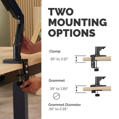 Fellowes Everyday Plus Single Gas Spring Monitor Arm Supports up to 32" Screens Weighing 4.4-19.84 lbs, Height Adjusting, Tilt, Swivel, Rotate, VESA 75/100, Clamp or Grommet Mount, Cable Management - style: Everyday Plus Single Arm
