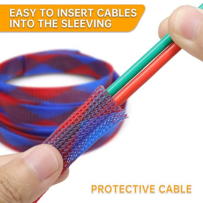 Braided Wire Loom Sleeve - Pet Proof Chew Resistant Cable Wrap, High Density Expandable Cable Sleeving for Automotive Wire Harness & PC Computer Case 16.4ft (Blue Red, 6mm (1/4")) - color: Blue Red, size: 6mm (1/4")