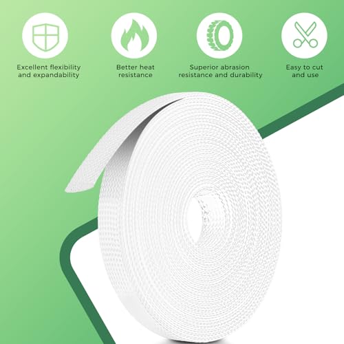 132 ft Expandable Braided Cable Sleeve Wire Loom PET Wire Sleeving，Wrap Management Mesh for Audio Video and Other Home Device Cable Automotive Wire - (1/2 Inch, 1/4 Inch, 3/8 Inch,3/4 Inch,White) - color: White
