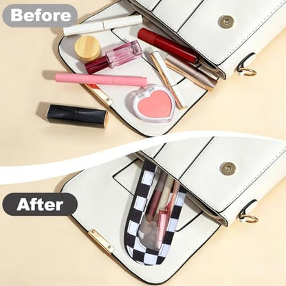 DOB SECHS Small Clear Makeup Bag for Purse Mini Checkered Brush Pouch for Travel Nylon Travel Cosmetic Organizer Pouches Holder Pencil Bag with Zipper Double Sided Clear Make-up Bags - color: Checkered+Clear Winldow